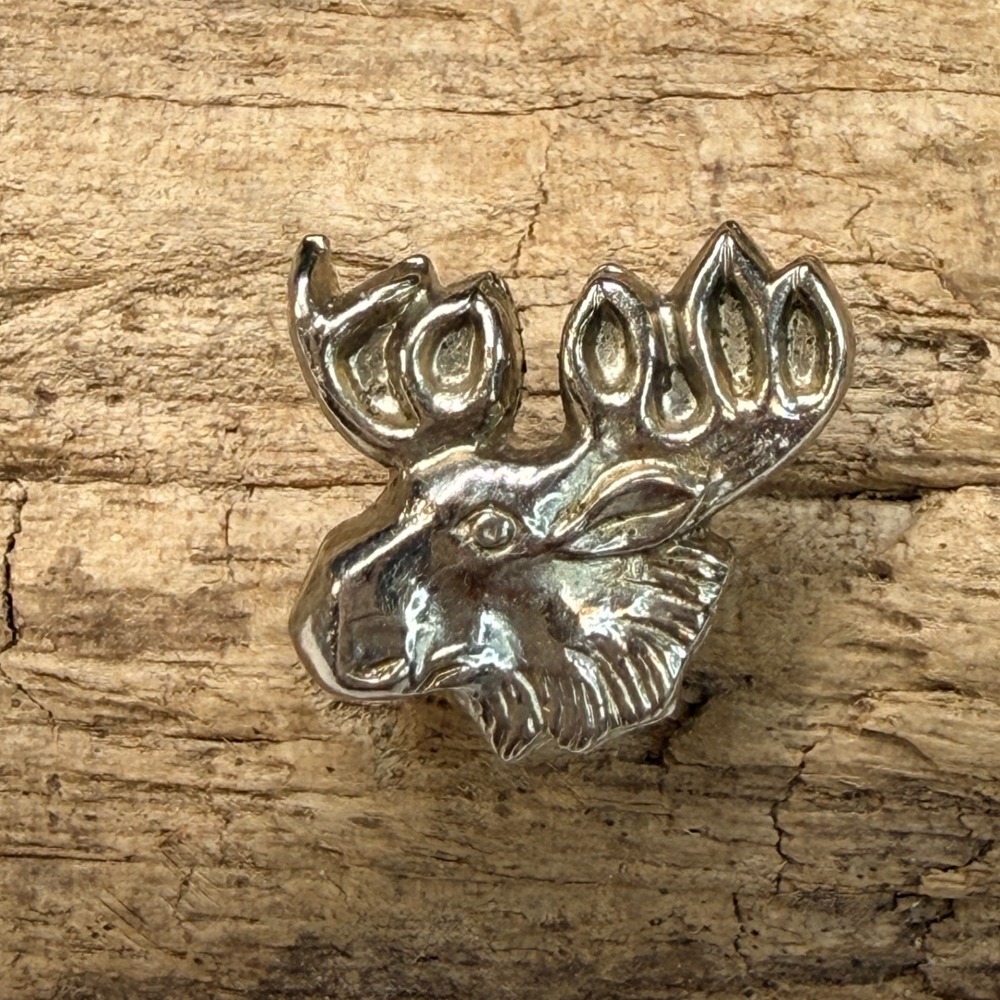 Leavens Sterling Silver Moose Head Lapel Pin Screw Back Vintage Animal Jewelry